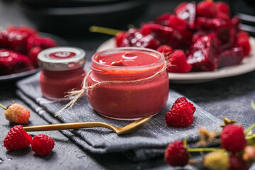 homemade raspberry jam or confiture