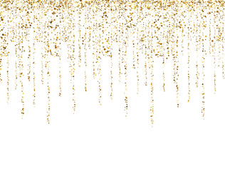 Wall Mural - Gold glitter lines on white background. Glitter decoration frame. Golden sparkling confetti. Luxury holiday border. Luxury celebration banner. Bright sparkles and dust. Vector illustration