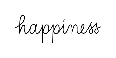 Wall Mural - happiness phrase handwritten by one line. monoline vector text element isolated on white background.