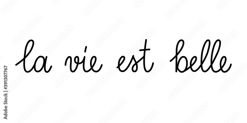 La vie est belle life is beautiful phrase handwritten by one line
