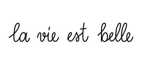 Wall Mural - la vie est belle life is beautiful phrase handwritten by one line. monoline vector text element isol