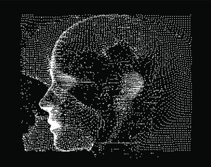 Aufkleber - Silhouette of a human head made of dots and particles. Concept of Artificial intelligence and Neural Network.
