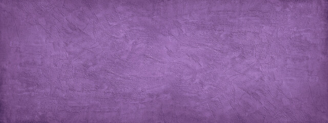 Wall Mural - Purple abstract background. Toned texture of rough decorative plaster on a concrete wall. Wide banner. Panorama. Copy space. Nobody. Violet color with a grungy texture.