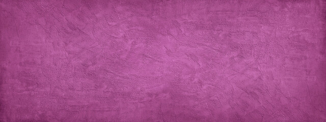 Wall Mural - Pink purple abstract background. Toned texture of rough decorative plaster on a concrete wall. Wide banner. Panorama. Copy space. Nobody. Fuchsia color background with grungy texture.
