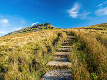 Stone Steps Up To The Mountain Of Pen-y-ghent In The Yorkshire Dales National Park. At 2,277 Feet, The Mountain Is One Of The 'Three Peaks Of Yorkshire'.