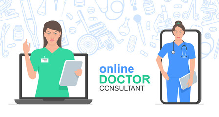 Wall Mural - online consultation doctor. consultation to the doctor via smartphone and laptop. online medical con