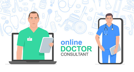 Wall Mural - online consultation doctor. consultation to the doctor via smartphone and laptop. online medical con