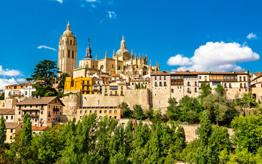 Wall Mural - View of Segovia with the Cathedral. UNESCO world heritage in Spain