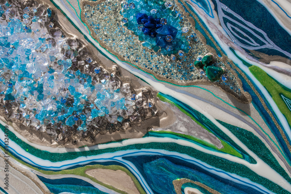 sapphire and emerald resin geode commissioned original art work Stock ...