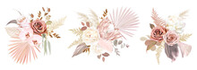 Trendy Dried Palm Leaves, Blush Pink And Rust Rose, Pale Protea