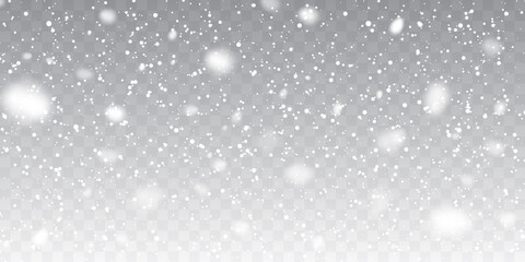 Wall Mural - Christmas snow. Falling snowflakes on transparent background. Snowfall. Vector illustration