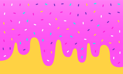 Wall Mural - Doughnut glaze Vector illustration with copy space Melting icing with bright colorful sprinkles on yellow background