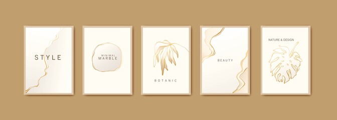 White and gold minimal marble texture concept. Set of backgrounds for card, invitation, cover, wedding design.