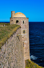 Brittany, Fort La Latte; September 19, 2019: The archers tower of the Château de la Roche Goyon, Cap Fréhel de Plévenon commune in the bay of Saint-Malo.