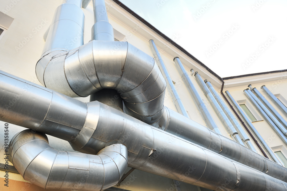 Air Chiller Pipeline and HVAC System of Department Store, Overhead ...