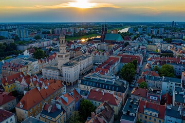 Aerial drone view on Opole town hall