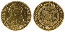 Macro Shot Of An Ancient Spanish Gold Coin Of King Carlos III