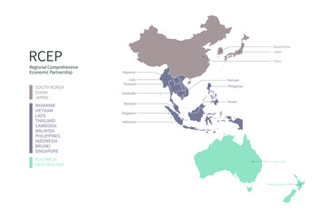  Infographic of RCEP participating countries. RCEP countries vector map.