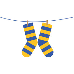 Sticker - socks pair with colors stripes hanging in wire