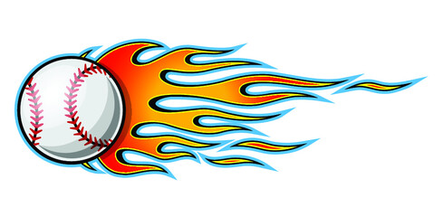 Canvas Print - Vector illustration of baseball softball ball with hotrod flame shape. Ideal for printable sticker decal sport logo design and any decoration.