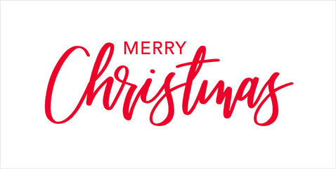 Wall Mural - merry christmas red brush calligraphy vector text script, horizontal typography banner