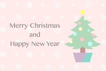 Christmas card with Christmas tree and pale pink  background