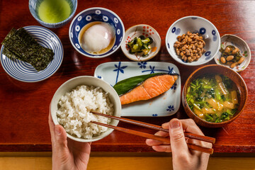 Wall Mural - ご飯とおかず　Brown rice Japanese food