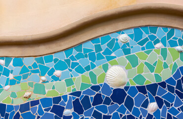 Aufkleber - Colorful mosaic tile pattern with seashell decoration