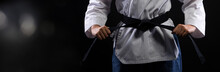 TaeKwonDo Karate Teenager Athlete Kick Punch Black Background Isolated