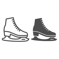Poster - Skates line and solid icon, World snow day concept, Skating sign on white background, Hockey skates symbol in outline style for mobile concept and web design. Vector graphics.