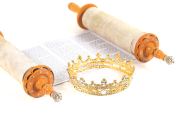 Wall Mural - A Torah Scroll with a Royal Crown Isolated on a White Background