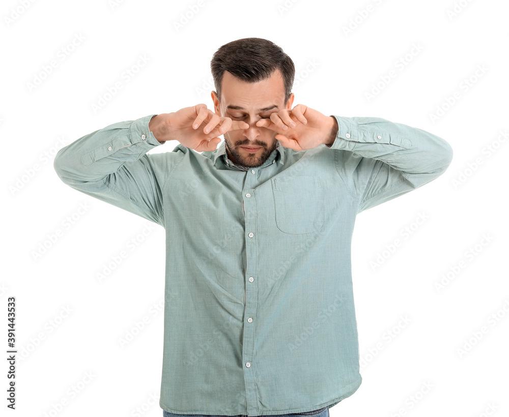 Allergic man on white background
