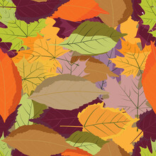 Seamless Pattern With Many Colorful Leaves Composition