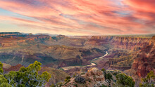 Panoramic View Of The Colorado River For Their Grand Canyon During A Few Afternoon Clouds