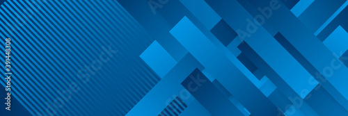 Fotomural Blue tech abstract technology banner background with blue stripes and rectangles