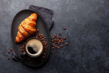 Canvas Print - Espresso coffee and croissant for breakfast