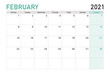 2021 February illustration vector desk calendar weeks start on Monday in light green and white theme