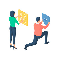 Poster - Woman with social media account and man with data protection shield