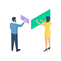Poster - Man with button and woman with diagram