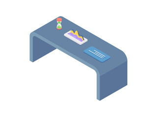 Poster - Table with graphs and hourglass on white background