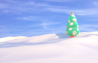 Poster - Fluffy Christmas tree on winter background. 3d render.