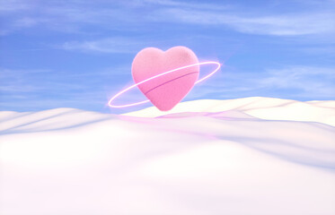 Poster - Fluffy heart on winter background. 3d render.