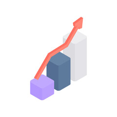 Poster - Infographic growth vector isometry. Red graph arrow on statistical columns.