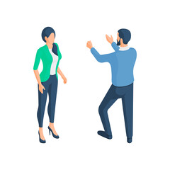 Poster - Managers discussing creative idea isometric vector illustration. Male character talking enthusiastically with his hands up.