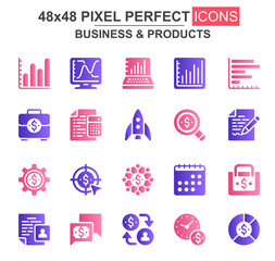 Poster - business and products glyph icon set. rocket, investment portfolio, finance, capital, schedule, stoc