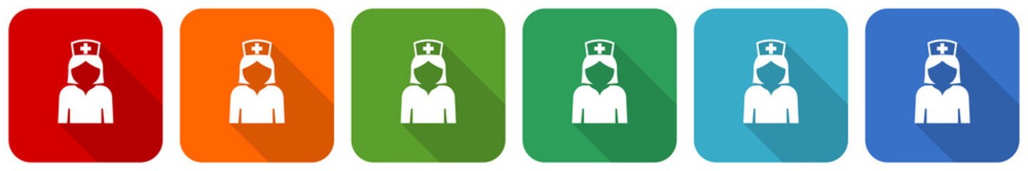 Aufkleber - Doctor icon set, flat design vector illustration in 6 colors options for webdesign and mobile applications