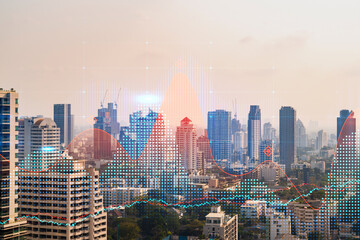 Wall Mural - Forex and stock market chart hologram over panorama city view of Bangkok, the financial center in Asia. The concept of international trading. Double exposure.