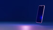 © Alkestida - Glass Smartphone on a blue-pink background. Modern mobile device. 3d illustration. Render. Mobile phone for presentation, banner, business advertisement