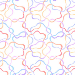 Aufkleber - Colorful watercolor vector liquid rounded shapes tangled seamless vector pattern. Wavy, winding crossing fluid lines. Blue, lilac, pink watercolour stains. Painted chaotic, intricate background.
