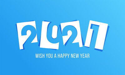 Canvas Print - Paper Cut 2021 Number On Blue Background For Happy New Year Celebration.